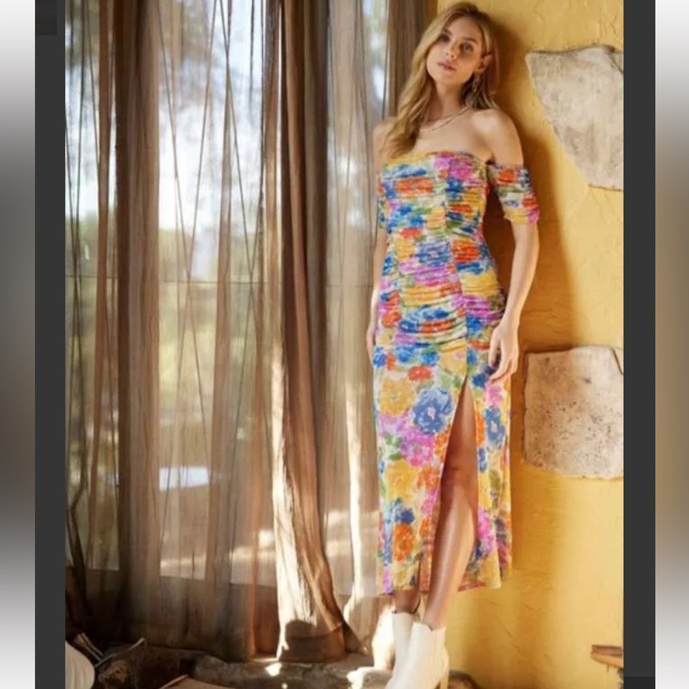 Floral Print off the shoulder mesh dress S nwt